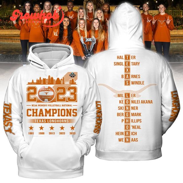 2023 Texas Longhorns NCAA Volleyball Champions White Design Hoodie Shirts