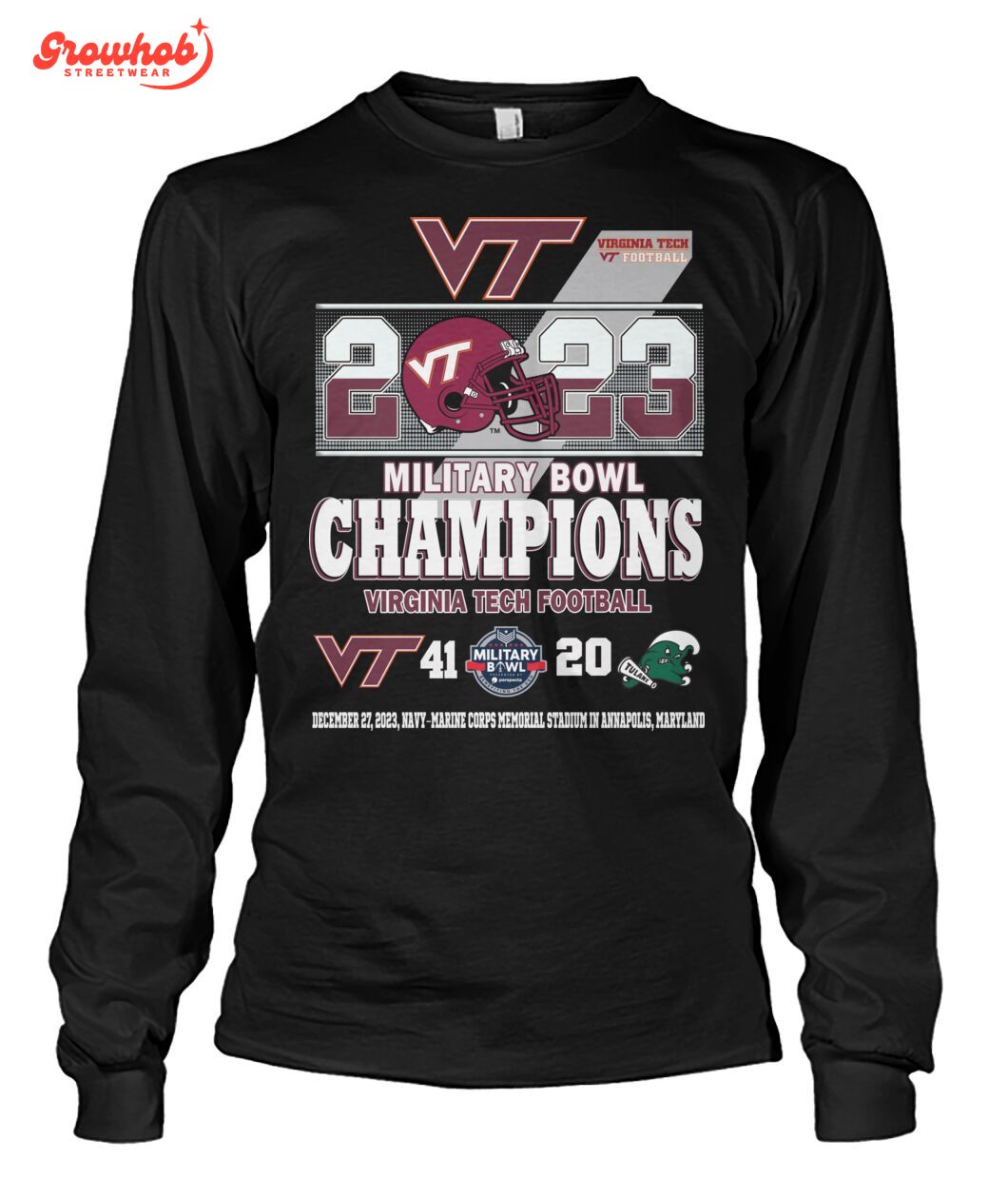 2023 Virginia Tech Football Military Bowl Champions T-Shirt - Growhob