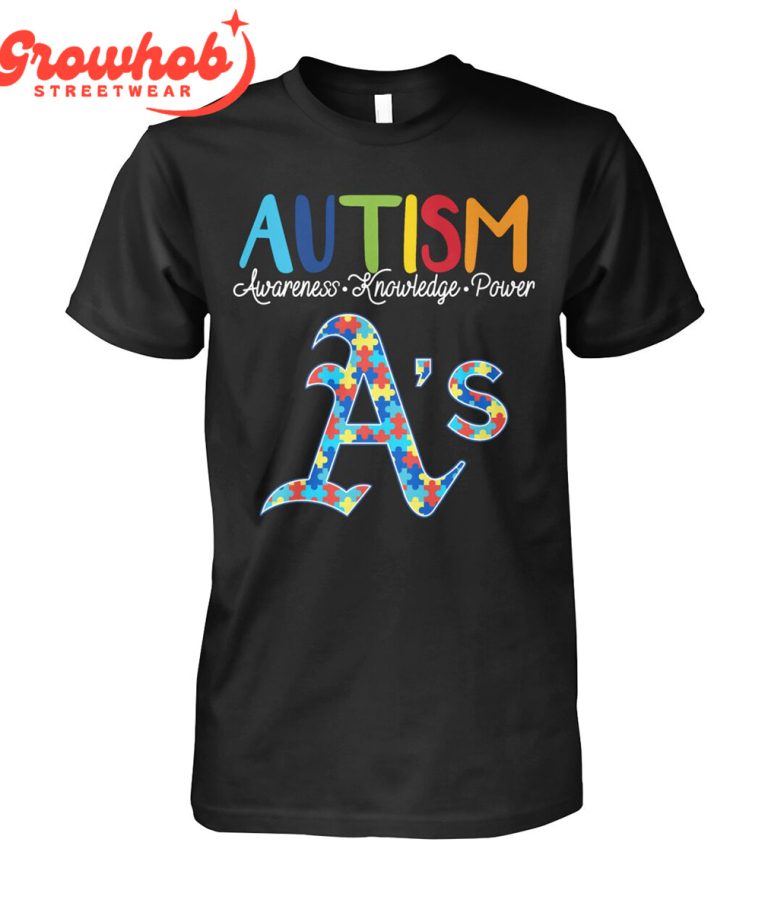Oakland Athletics MLB Autism Awareness Knowledge Power T-Shirt