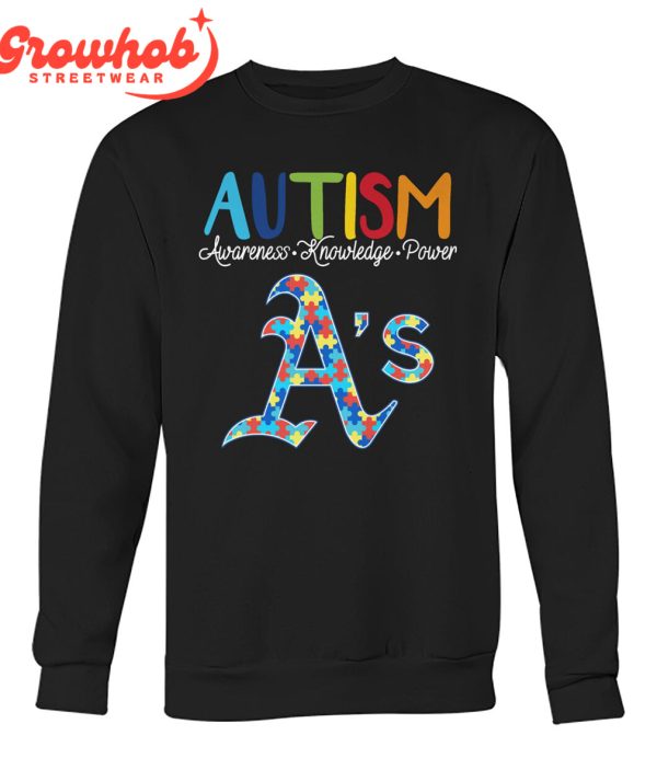 Oakland Athletics MLB Autism Awareness Knowledge Power T-Shirt