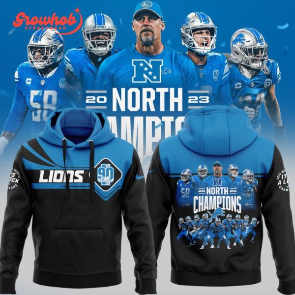 Detroit Lions 90th Champs NFC North Black Hoodie Shirts 2023