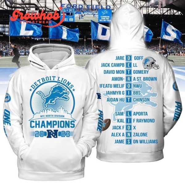 Detroit Lions NFC North Division Champions 2023 White Design Hoodie Shirts