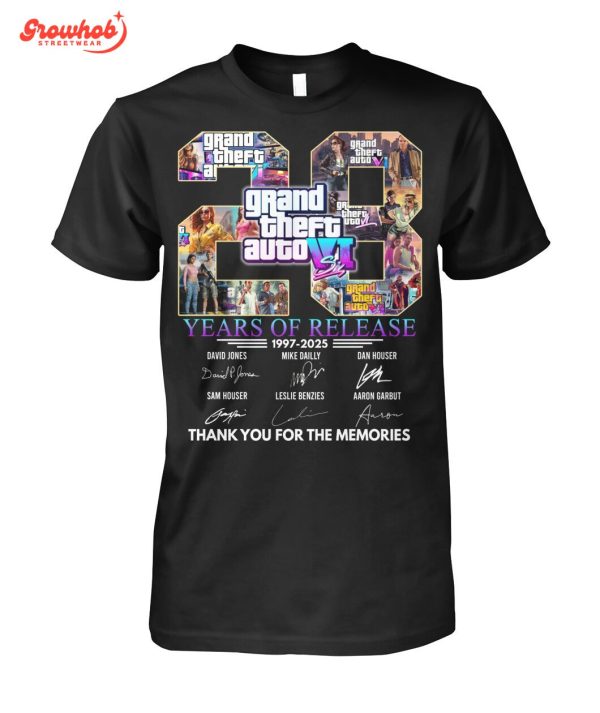 Grand Theft Auto VI Online Game 28 Years Of Release T-Shirt