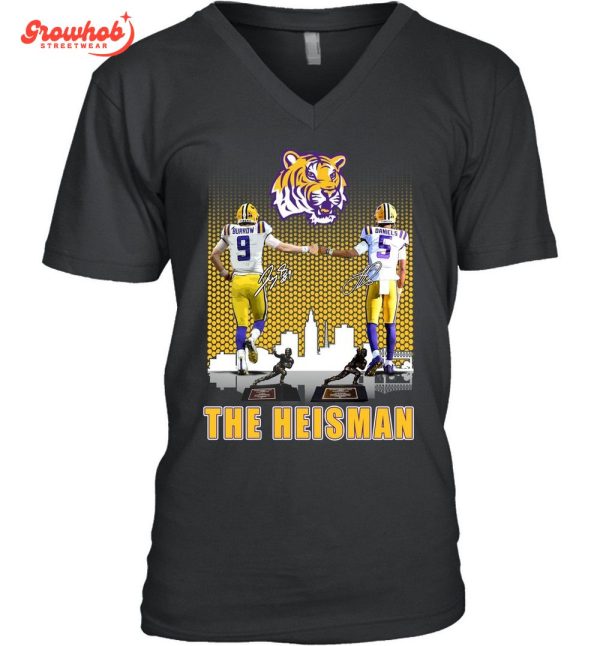 LSU Tigers The Heisman Trophy Jayden Daniels Joe Burrow T-Shirt