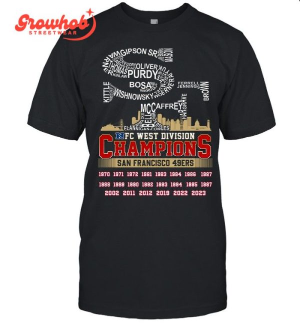 San Francisco 49ers Players Name 2023 NFC West Division Champions T-Shirt