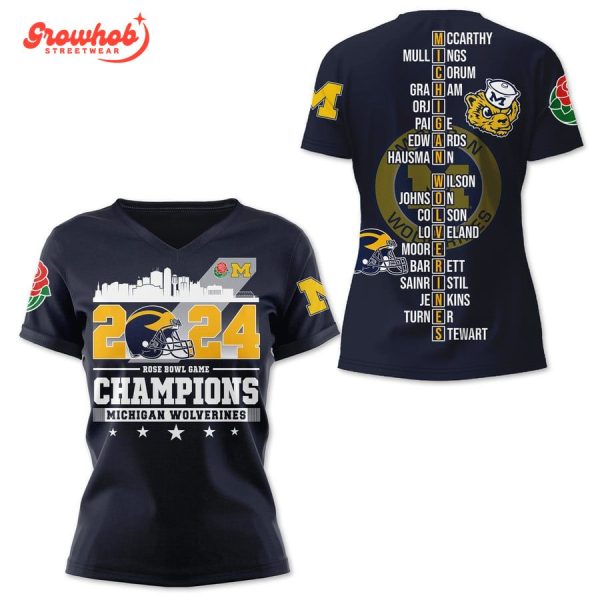 2024 Michigan Wolverines Rose Bowl Game Champions Hoodie Shirts Black
