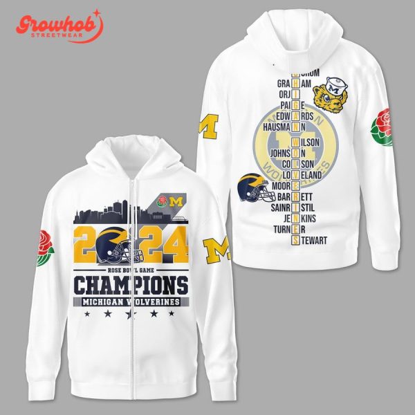 2024 Michigan Wolverines Rose Bowl Game Champions Hoodie Shirts White