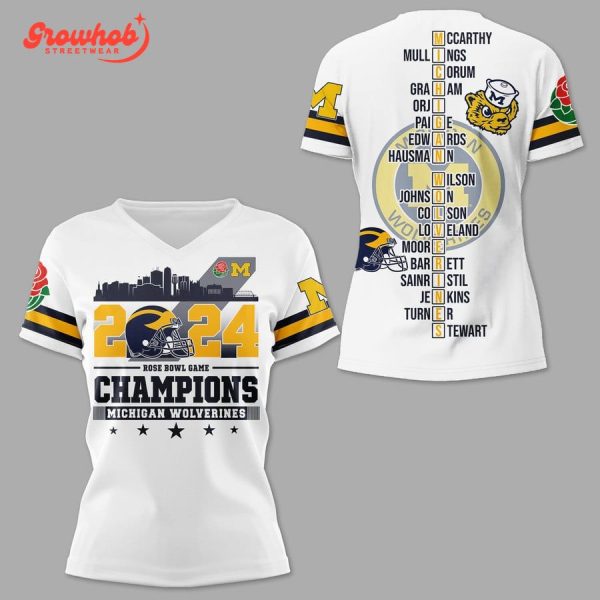 2024 Michigan Wolverines Rose Bowl Game Champions Hoodie Shirts White