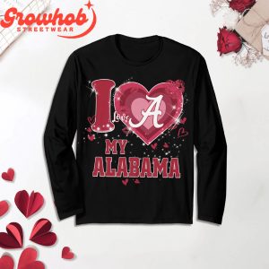 Alabama Crimson Tide I Love Valentine Black Fleece Pajamas Set Long Sleeve