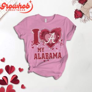 Alabama Crimson Tide I Love Valentine Pink Fleece Pajamas Set