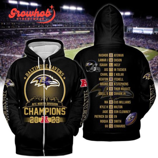 Baltimore Ravens 2023 AFC North Champions Black Hoodie Shirts