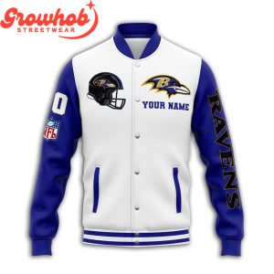 Baltimore Ravens Football Fan White Version Personalized Baseball Jacket