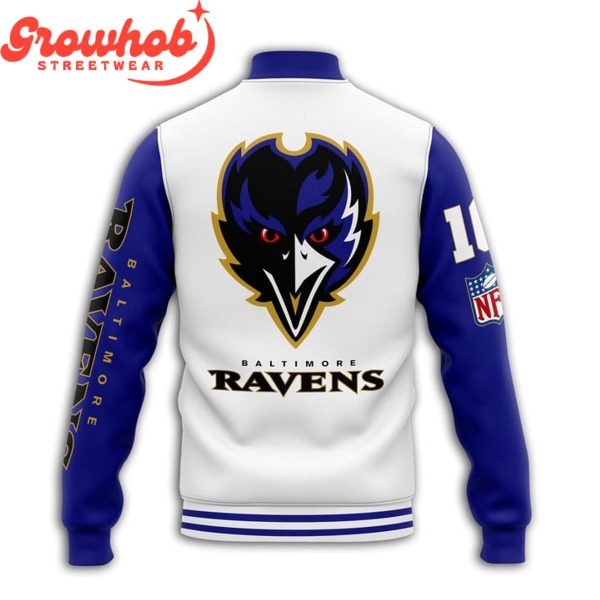 Baltimore Ravens Football Fan White Version Personalized Baseball Jacket