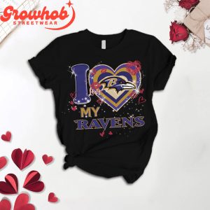 Baltimore Ravens I Love Valentine Black Fleece Pajamas Set