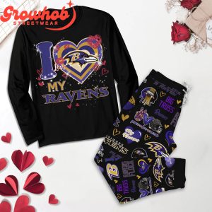 Baltimore Ravens I Love Valentine Black Fleece Pajamas Set Long Sleeve