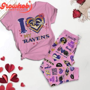 Baltimore Ravens I Love Valentine Pink Fleece Pajamas Set
