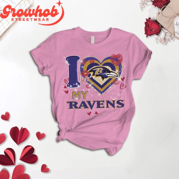 Baltimore Ravens I Love Valentine Pink Fleece Pajamas Set