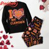 Clemson Tigers I Love Valentine Black Fleece Pajamas Set Long Sleeve