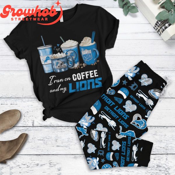 Detroit Lions I Love Coffee Black Fleece Pajamas Set