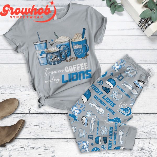 Detroit Lions I Love Coffee Gray Fleece Pajamas Set