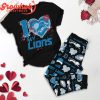 Detroit Lions I Love Valentine Pink Fleece Pajamas Set