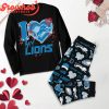 Detroit Lions I Love Valentine Pink Fleece Pajamas Set Long Sleeve