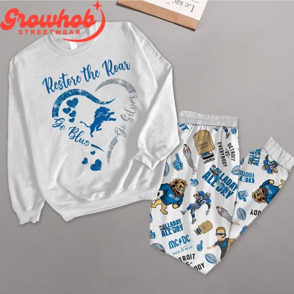 Detroit Lions Restore The Roar Valentine Fleece Pajamas Set Long Sleeve