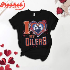 Edmonton Oilers I Love Valentine Black Fleece Pajamas Set
