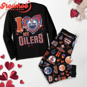 Edmonton Oilers I Love Valentine Black Fleece Pajamas Set Long Sleeve
