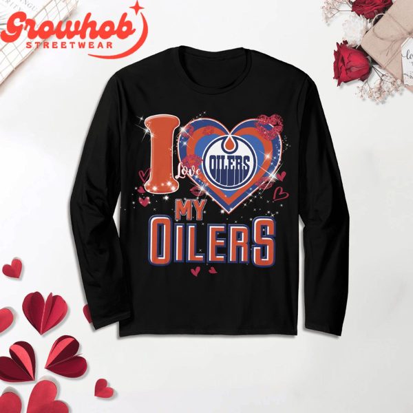 Edmonton Oilers I Love Valentine Black Fleece Pajamas Set Long Sleeve