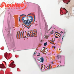 Edmonton Oilers I Love Valentine Pink Fleece Pajamas Set Long Sleeve
