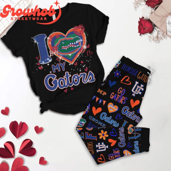 Florida Gators I Love Valentine Black Fleece Pajamas Set