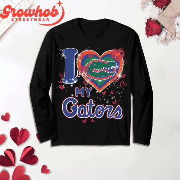 Florida Gators I Love Valentine Black Fleece Pajamas Set Long Sleeve