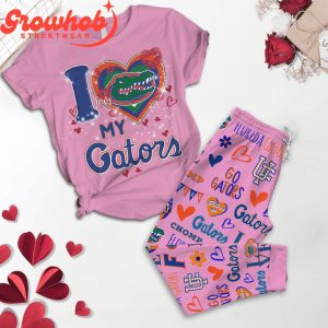 Florida Gators I Love Valentine Pink Fleece Pajamas Set