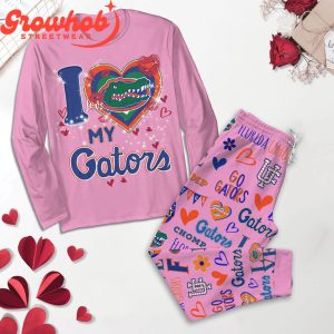 Florida Gators I Love Valentine Pink Fleece Pajamas Set Long Sleeve