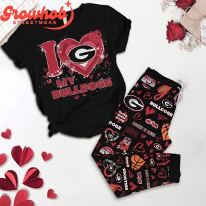 Georgia Bulldogs I Love Valentine Black Fleece Pajamas Set