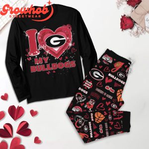 Georgia Bulldogs I Love Valentine Black Fleece Pajamas Set Long Sleeve