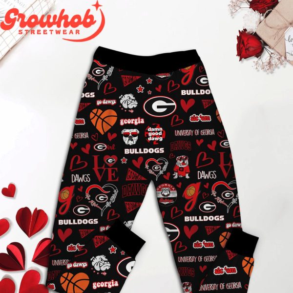 Georgia Bulldogs I Love Valentine Black Fleece Pajamas Set Long Sleeve