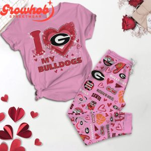Georgia Bulldogs I Love Valentine Pink Fleece Pajamas Set