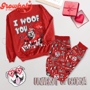 Georgia Bulldogs Woof You Valentine Fleece Pajamas Set Long Sleeve