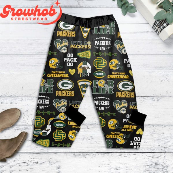 Green Bay Packers Coffee Black Design Fleece Pajamas Set
