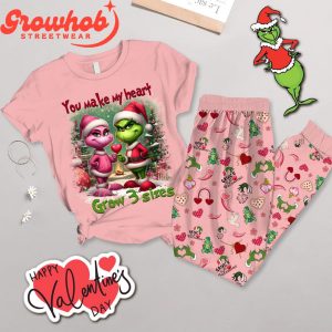 Grinch Valentine Love Make My Heart Grow Fleece Pajamas Set
