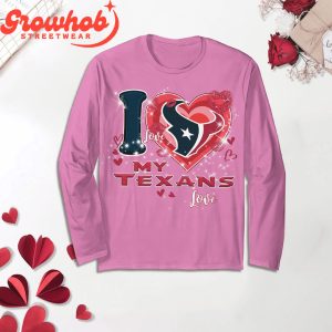 Houston Texans Love Valentines Fleece Pajamas Set Long Sleeve Pink