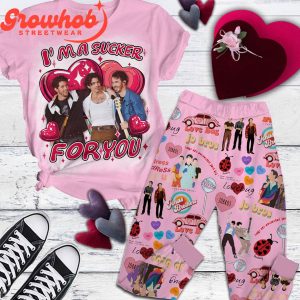 Jonas Brothers Valentine Sucker For You Blue Design Fleece Pajamas Set