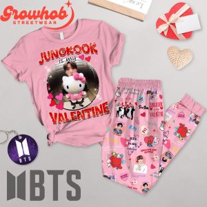 Jungkook BTS Valentine Pink Fleece Pajamas Set Long Sleeve