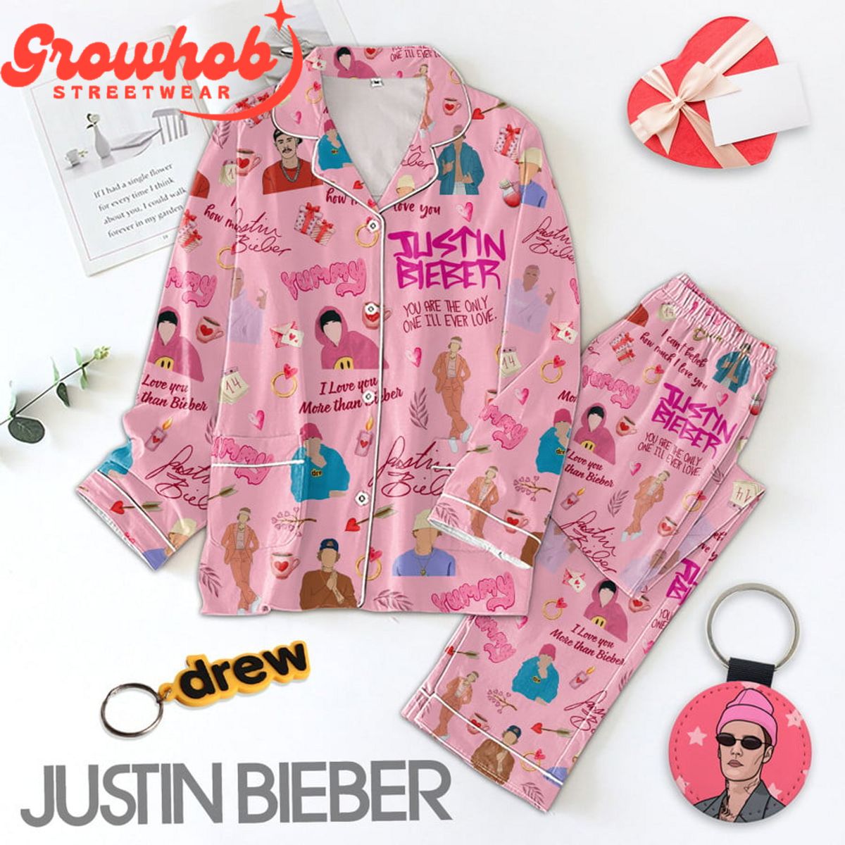 Justin Bieber In Love Fan Valentine Polyester Pajamas Set