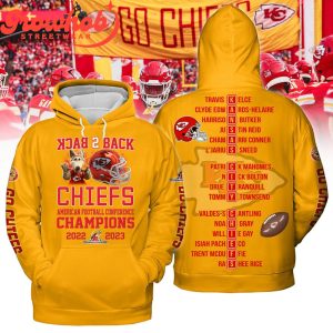 Kansas City Chiefs AFC 2023 Back2Back Champs Hoodie Shirts Yellow