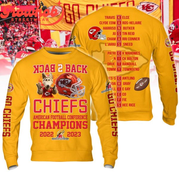 Kansas City Chiefs AFC 2023 Back2Back Champs Hoodie Shirts Yellow