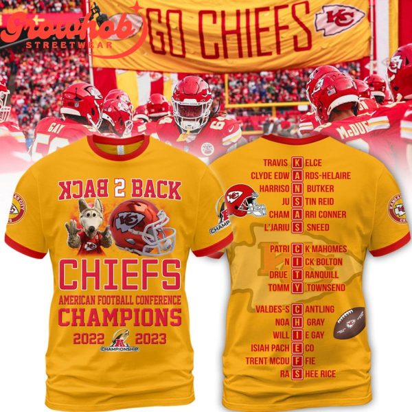 Kansas City Chiefs AFC 2023 Back2Back Champs Hoodie Shirts Yellow