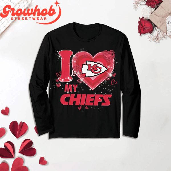 Kansas City Chiefs I Love Valentine Black Fleece Pajamas Set Long Sleeve